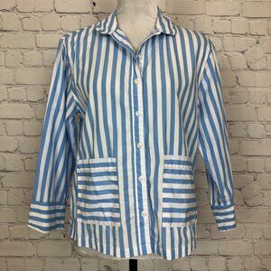 Lake Buttondown Pajama Top Size S Blue White Bold Stripe
